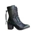 thumbnail image 2 of Zunfeo Women Winter Boots- Shoes Laceing Mid Heel Rivets Zipper Fashion Shoes Mid Leather Boots Green 7, 2 of 3