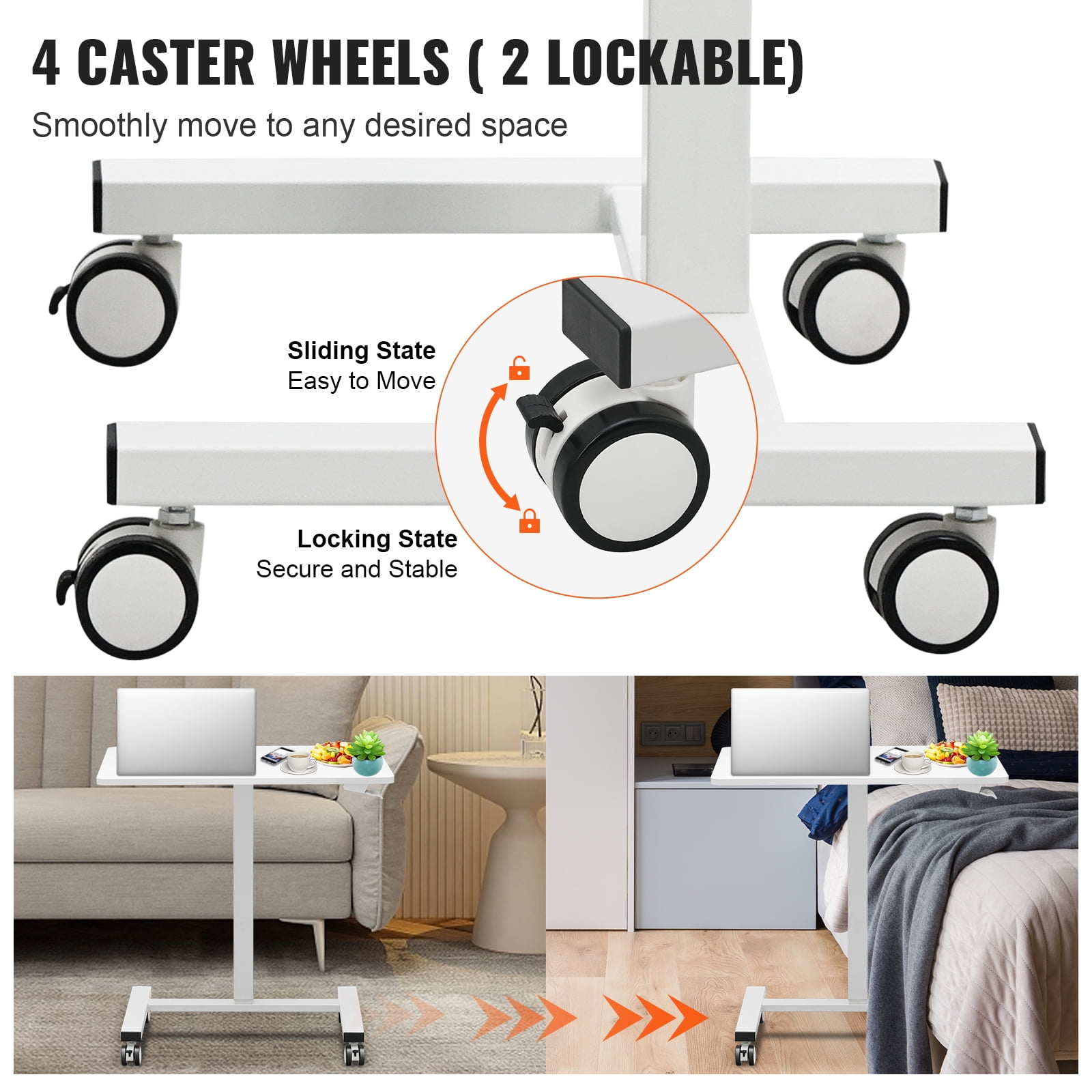 KFFKFF 28"-44" Gas-Spring Height Adjustable Sit-Stand Desk, Mobile Standing Desk, 4 360° Swivel Wheels (2 Lockable) Portable Rolling Laptop Table Computer Cart, 40LBS Loading