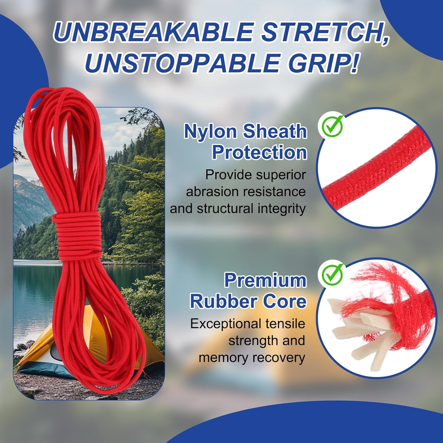 MKEUDQ-1/8" x 33' Elastic Bungee Cord, Bungee Shock Cord Kayak Stretch String Rope for Camping Tent Bike Tie Down Kayaking Boating Repairing Poles DIY Canopy Patio, Red
