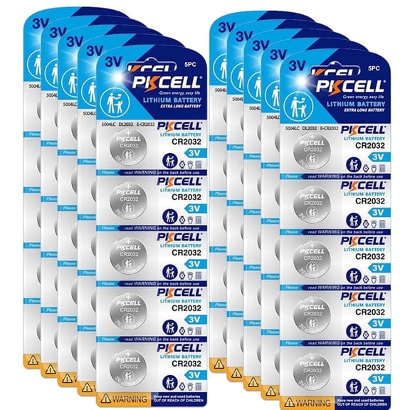 PKCELL 50 Pack CR2032 3V Lithium Coin Battery ECR2032 5004LC Button Cell Batteries for Watches, Fitness Trackers, Medical Devices, Key Fobs