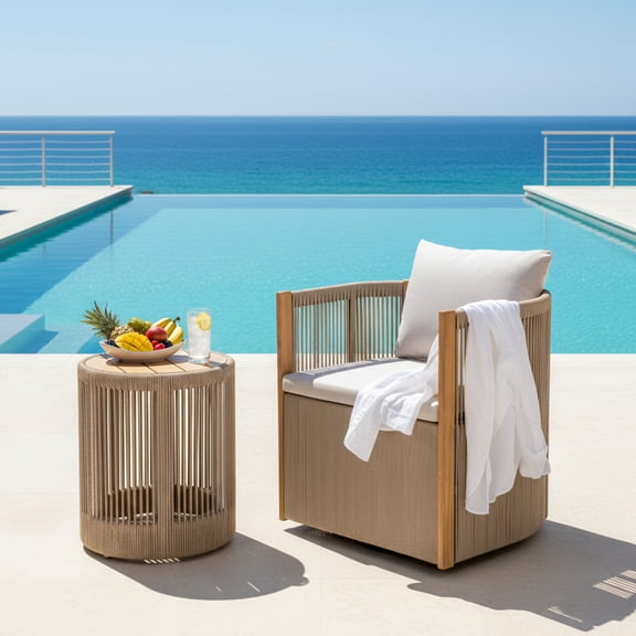 Christopher Knight Home 2 Piece Acacia Wood Outdoor 360° Swivel Chair and Side Table Set, Beige