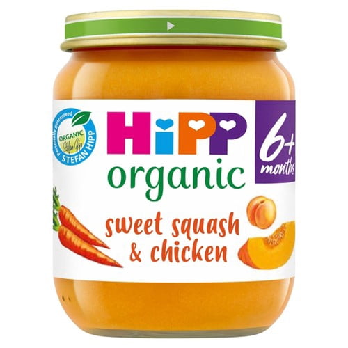 HiPP Organic Sweet Squash & Chicken Baby Food Jar 6+ Months 125g, British Import (Pack of 2)