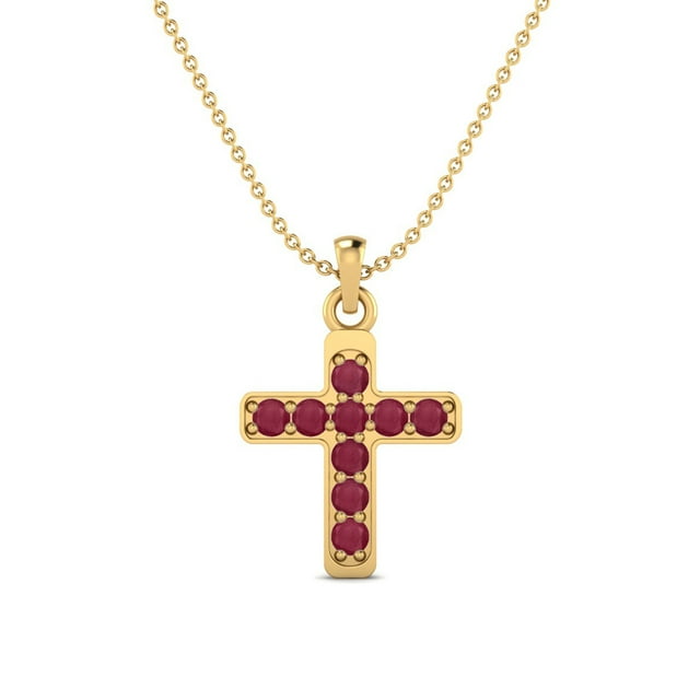 Collier Pendentif pour Femme en Vermeil Or en Argent Sterling 925 Rempli de Verre Rubis Rond de 3 mm