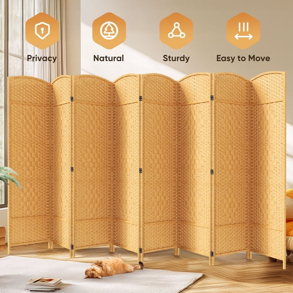 JOSTYLE Room Divider 6ft Tall Extra Wide Privacy Screen, Folding Privacy Screens with Diamond Double-Weave Room Dividers Freestanding Room Dividers Privacy Screens(Yellow, 8-Panel)