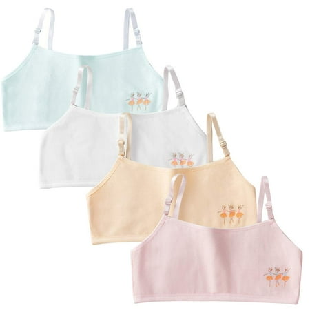 

HewMay 4-8 Pack Girls Training Bra Age 10-14 Teen Student Bra with Adjustable Straps (4 Pack Pattern Girl)