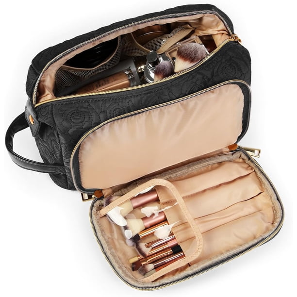 Bolsa De Maquillaje Con Asas, Neceser De Viaje Mujer De Gran Capacidad, Estuche Cosmetiquera Para Maquillaje Cosmeticos Makeup Bag portátil, Negra