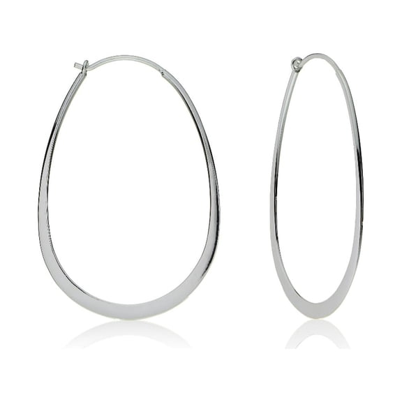 Sterling Silver Flat Thin Oval Polished Hoop Earring