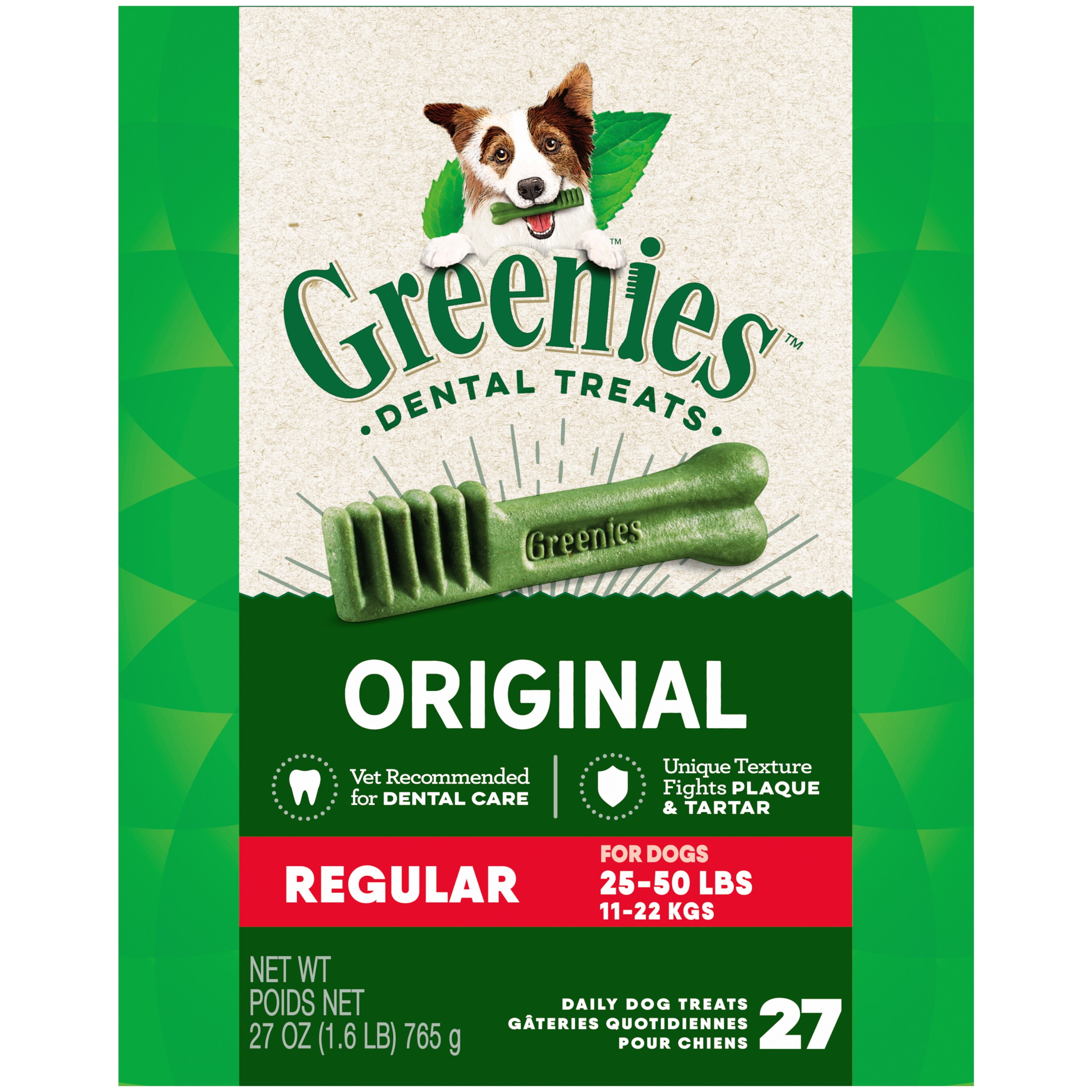 GREENIES Original Flavor Regular Size Dental Chews Treats for Dogs, 27 oz. pack (27 Chews)
