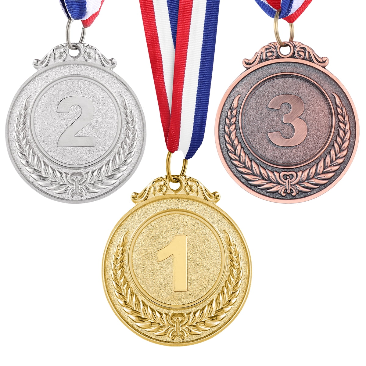 2 Platz Kleines Weizenmuster Gold Silber Bronze Medaillen mit Halsband für den Sportwissenschaftswettbewerb 3 TOYANDONA 3pcs Sport Award Medal Set 1 