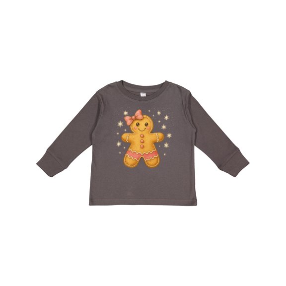Inktastic Cute Gingerbread Girl with Pink Bow Christmas Boys or Girls Long Sleeve Toddler T-Shirt