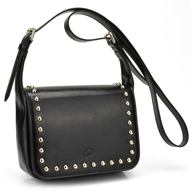 KroO - Women's Studded Leather Saddle Bag|Crossbody Purse with ...