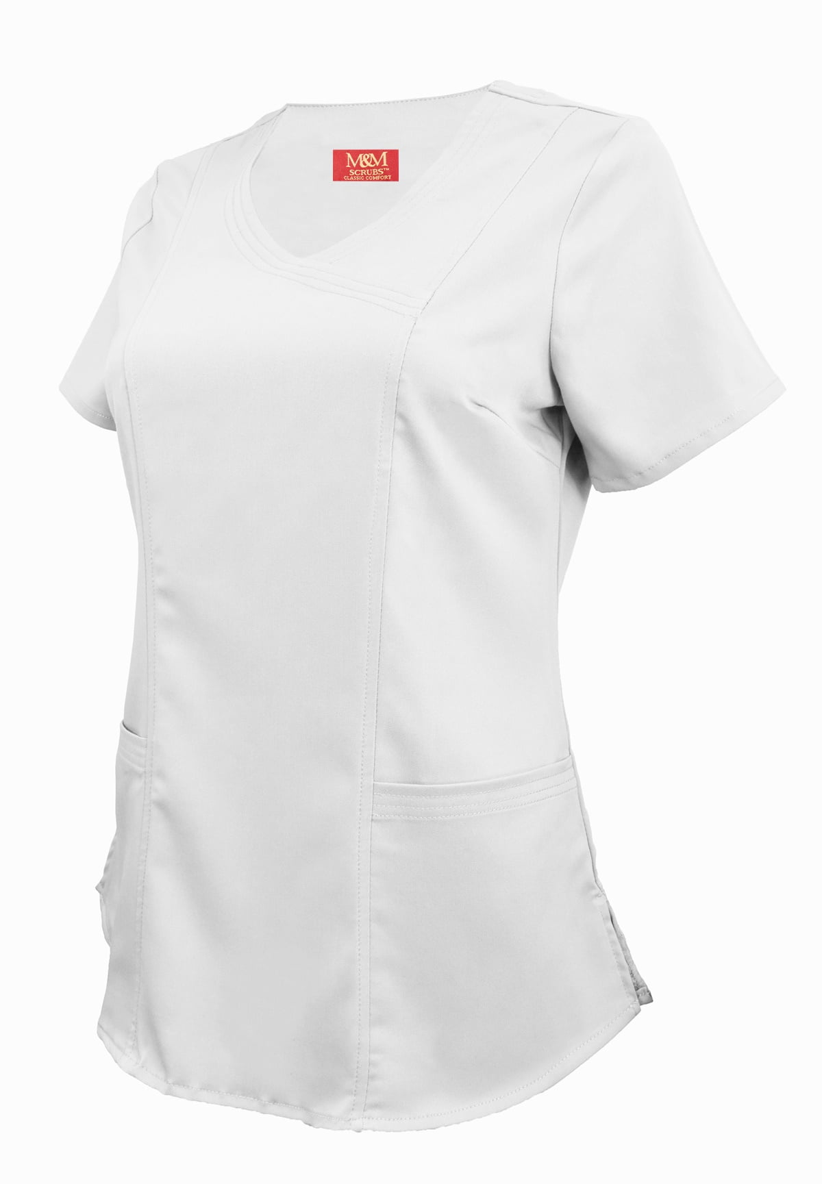 M&M SCRUBS Women's Ultra Soft Stretch Mock Wrap Scrub Top 8201 (White