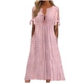 thumbnail image 2 of Xaqiouau Women's Eyelet Embroidered Keyhole Neck Cold Shoulder Tie Sleeve Loose Midi Dress with Pockets Casual Summer Beach Sundress, 2 of 6