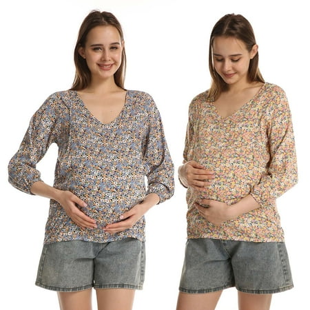 

Tejiojio Maternity/Labor/Nursing Clothing Clearance Ladies V Neck Pregnant Women Long Sleeve Small Floral Breastfeeding Top Maternity Wear