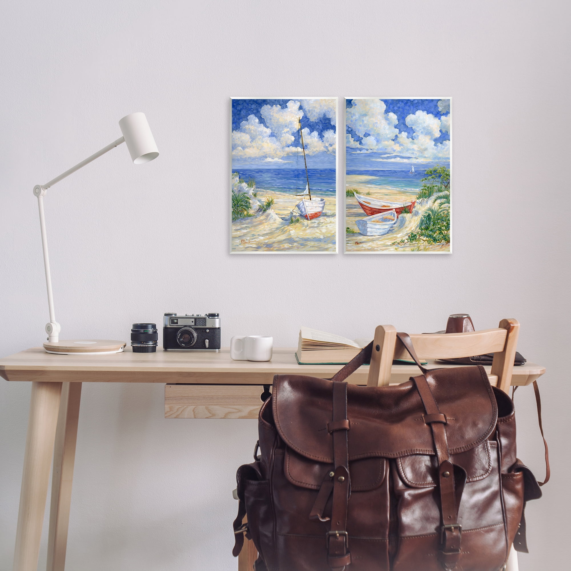 Stupell Industries Row Boat on Sandy Beach Nautical & Beach Painting Unframed Art Print Wall Art, 11 x 14, Set of 2
