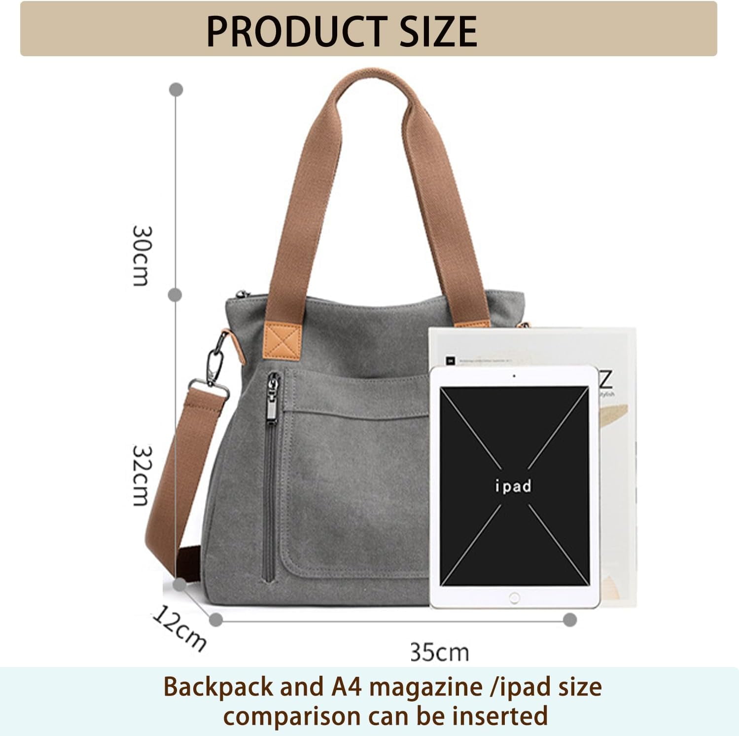 JennyShop Vintage Multi-pocket Handbags, Hot Sale Canvas Tote Purse for Women, Work Shoulder Crossbody Bag
