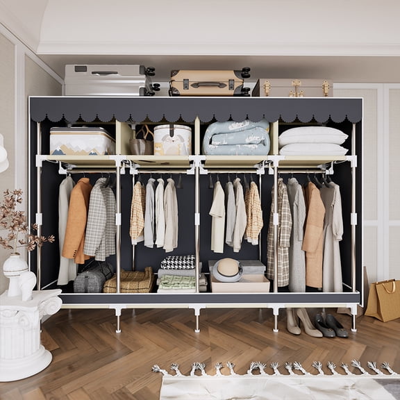 78.7Inch Portable Closet Organizer and Storage with 4 Hanging Rods for Hanging Clothes, 4 Wardrobe Closet Storage Shelves for Bedroom, Easy to Assemble, Grey