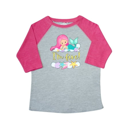 

Inktastic I m 5 Mermaid with Pink Hair and Shells Gift Toddler Boy or Toddler Girl T-Shirt