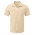 thumbnail image 3 of Mens Short Sleeve Button Down Shirts Stretch Lightweight Outdoor Summer with Pockets for Beach Vacation Beige 2XL, 3 of 4