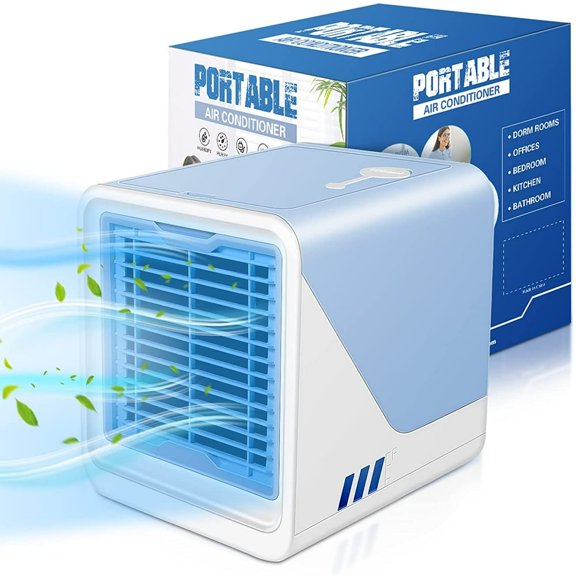 Portable Air Conditioner Personal Air Cooler with 3-Speeds Mini Air Conditioner with LED Light Desktop Cooling Fan with Handle Suitable for Room Office