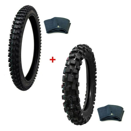 TIRE SET: Off Road Knobby Front Tire Size 80/100-21 with Inner Tube + Rear Tire Size 110/100-18 with Inner