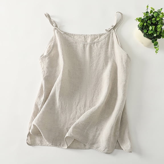 Tittly Tank Top for Women Womens Loose Tank Tops Summer Tops for Women Cotton Linen Camisole Tops For Women Spaghetti Strap Fit Tank Top Summer 2025 Sleeveless Shirts Beige