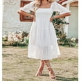 thumbnail image 3 of Women Dress Square Neck Short Puff Sleeve Ruffled Backless Swiss Dot Sundress, 3 of 6
