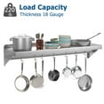 thumbnail image 4 of Towallmark Stainless Steel Shelf, NSF Commercial Shelf Wall Mounted, Wall Shelf Floating Shelving for Restaurant, Kitchen, Home, Hotel, 48 x 12 Inches Flat Surface with 7 Hooks, 4 of 7