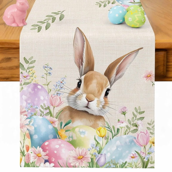 Easter Table Runner 108 Inches Long for Kitchen Dining, Vintage Spring Bunny Eggs Farmhouse Floral Leaves Dresser Scarf Farmhouse, Dining Table Decorations for Wedding/Parties, 13 x 108 In