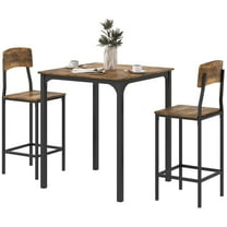 HOMCOM 3 Piece Bar Table and Chairs Set for 2 with Steel Frame Brown Black