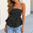 thumbnail image 4 of Noric Women's Strapless Polka Dot Print Tank Tops V-Neck Shirred Waist Casual Summer Peplum Tops, 4 of 8