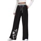 thumbnail image 3 of Gibobby pantalones de hombre Pantalones largos de mujer con bolsillos, pantalones deportivos informales, pantalones con cordón de cintura alta, pantalones de pierna recta, pantalones suaves（Negro， L), 3 of 5