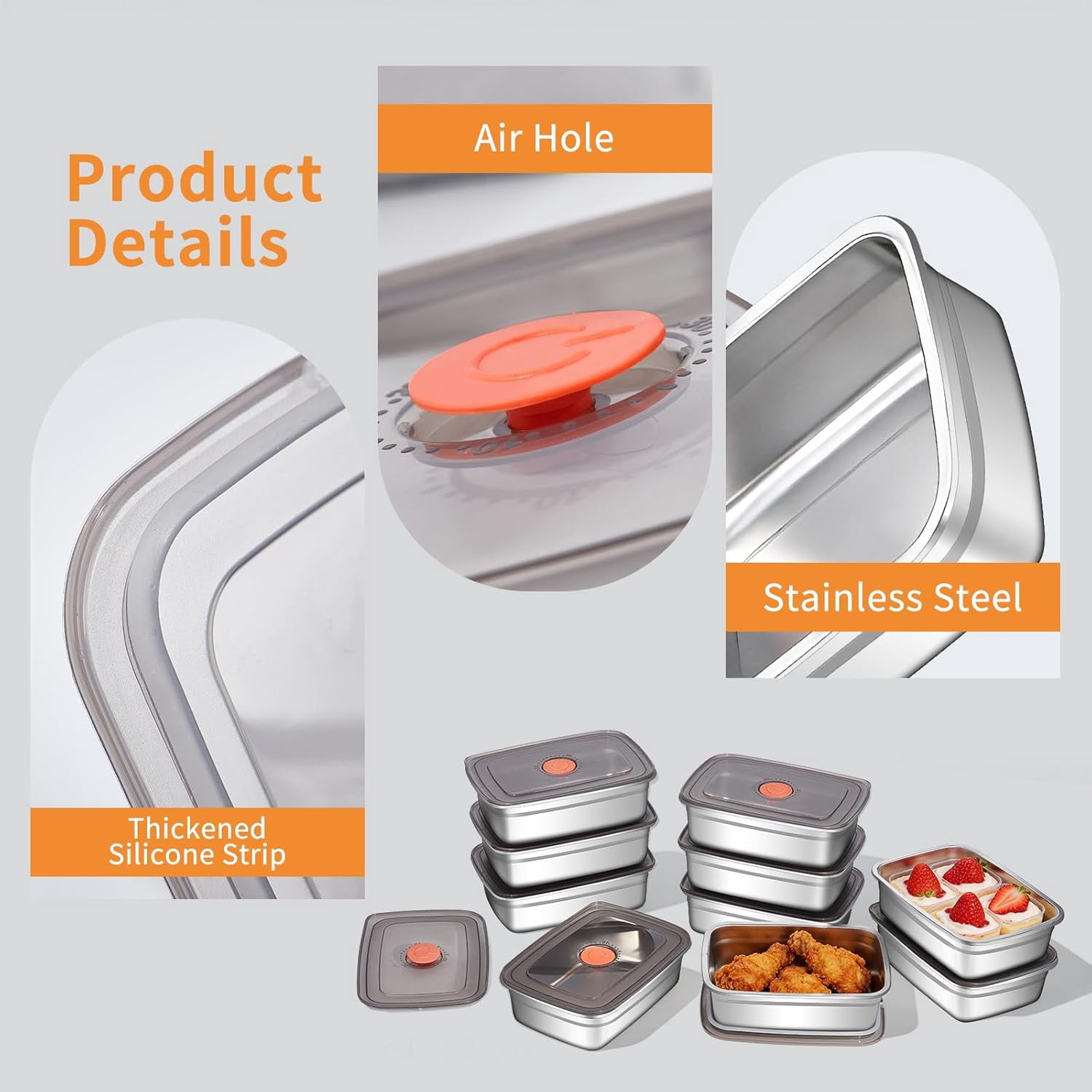 10 Pack 37oz Stainless Steel Food Storage Containers with Leak-Proof Lids, Stackable Meal Prep Lunch Boxes, BPA-Free, Dishwasher/Freezer Safe