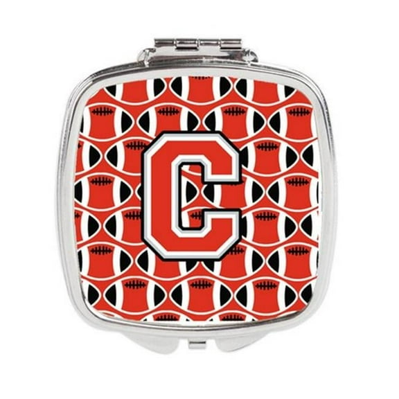 Carolines Treasures  Letter C Football Scarlet & Grey Compact Mirror - Scarlet & Grey - 3in. H x 0.3in. W x 2.75in. L