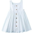 thumbnail image 2 of Toddler Girl Cotton Linen Dress Sleeveless Button Summer Beach Sundress, 2 of 7