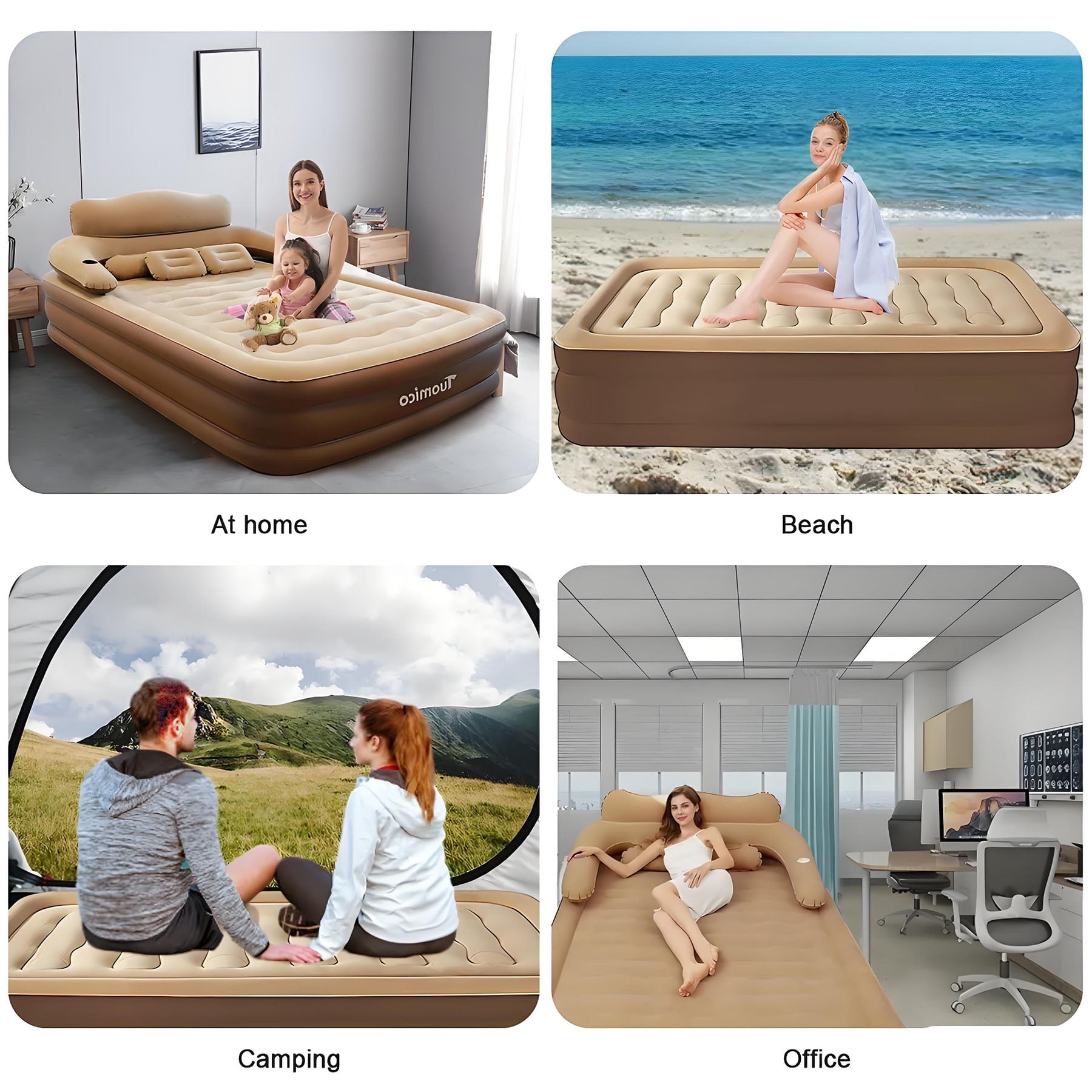 Beuway 19in Queen Air Mattress, Inflatable Airbed with Pump for Guest Home Camping Travel, 661lb Max,Coffee
