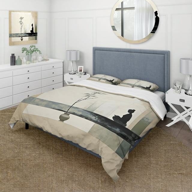 Designart "Modern Zen Asian Painting I" Asian Bedding Covert Set - Asian Art Beige People Bed Set With 2 Shams