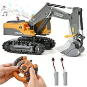 Construction Toys - Mini Remote Control Excavator, RC Construction Vehicles Toys with Metal Shovel, Lights, and 2 Rechargeable Batteries, Best Gift for Kids