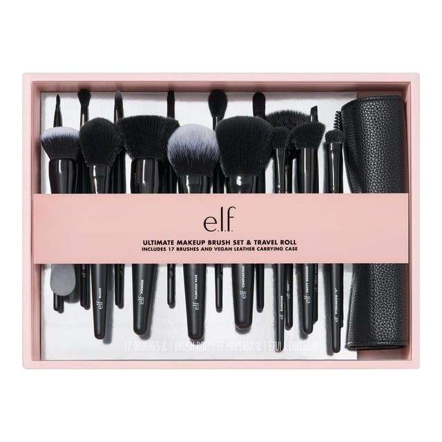 Set de brochas de maquillaje E.L.F. Ultimate de 17 piezas con rollo de viaje