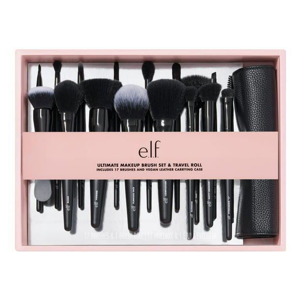 Set de brochas de maquillaje E.L.F. Ultimate de 17 piezas con rollo de viaje