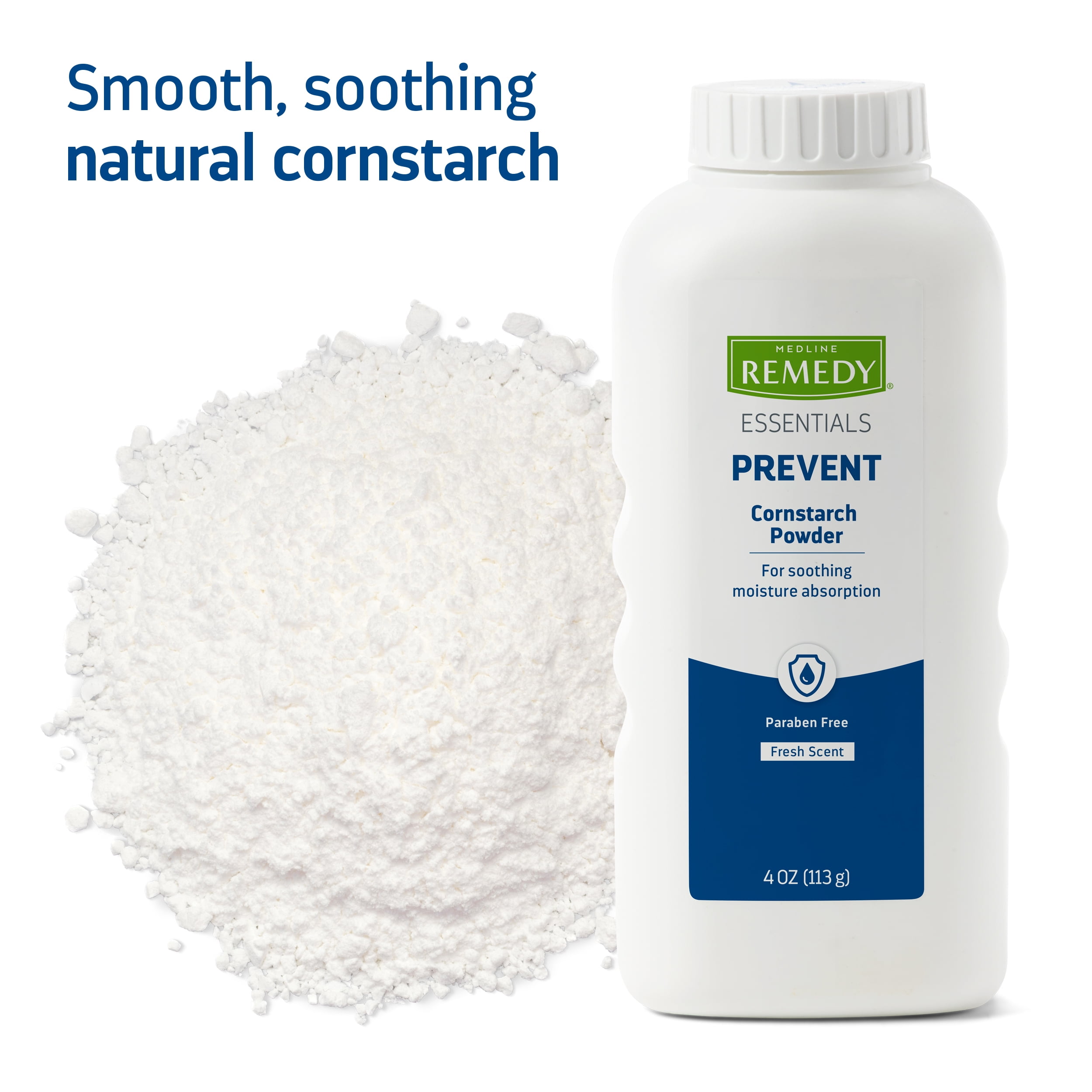 Medline Remedy Essentials Cornstarch Powder, Fresh Scent (4 oz Bottle), 36 Count, Absorbs Sweat, Soothes, Reduces Friction & Chafing