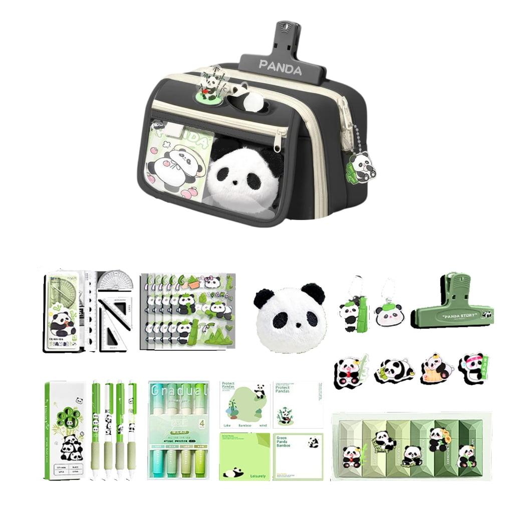 Durabless Canvas Pencil case Set With Stylish Cultural Panda Pattern And Zipper