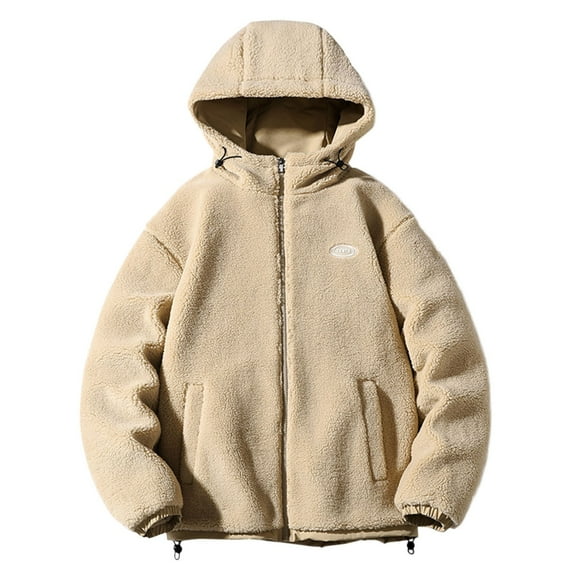 LpwkSSA Winter Thicke Jacket for Men Lambwool Hooded Warm Zipper Sweater Coats Loose Casual Solid Color Zipper Long Sleeve Cardigan Coat Yellow XXXL