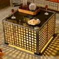 thumbnail image 3 of Ovios 3 Pieces Outdoor Patio Sectional Furniture Cushioned PE Rattan Wicker Chairs Conversation Set with Solar Lamps Coffee Table for Backyard, 3 of 8