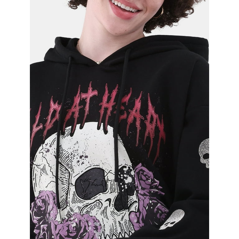 No Boundaries Pullover Graphic Hoodie with Rhinestones Women s and Women s Plus Walmart