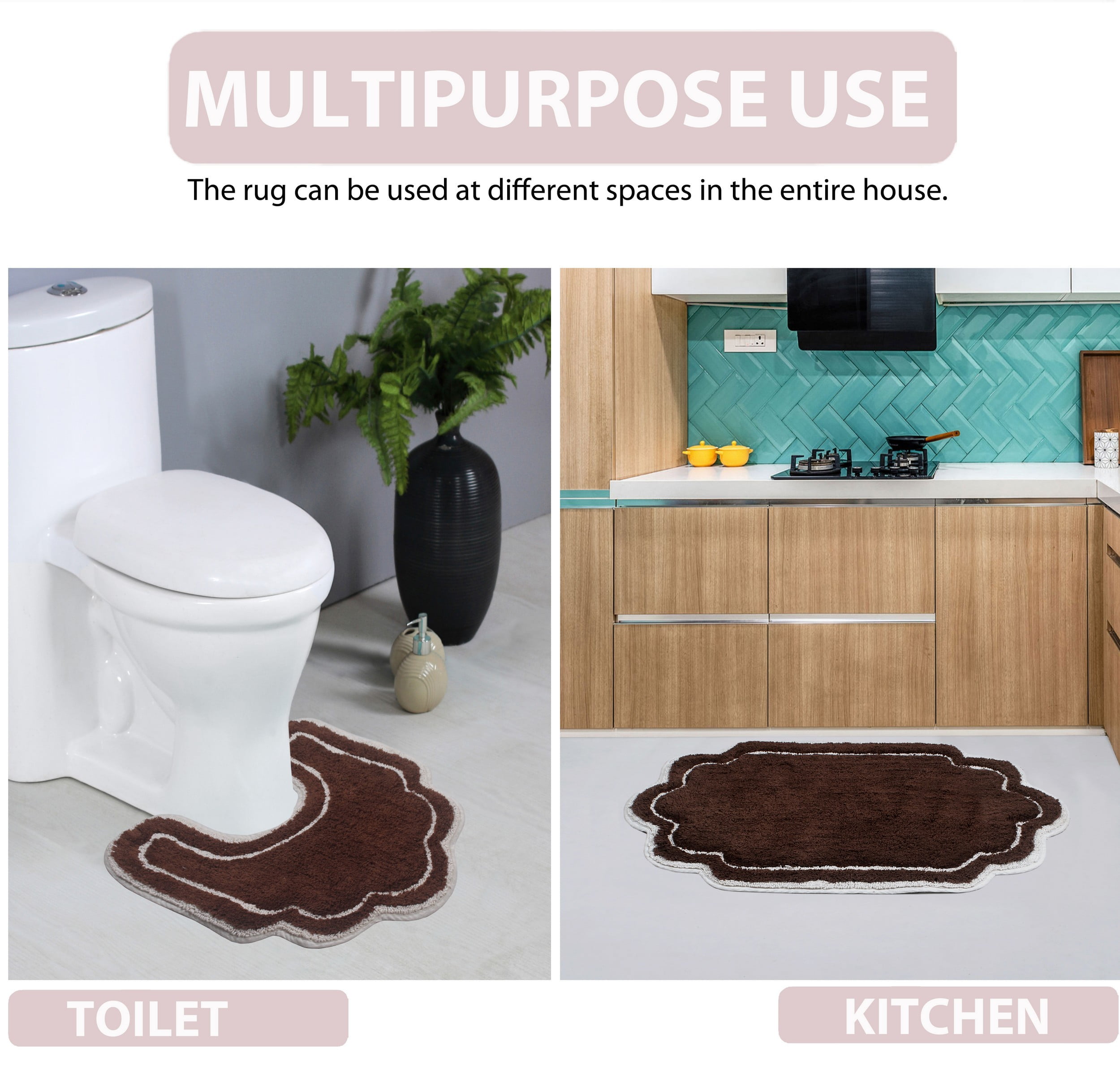Home Weavers Allure Collection 100% Cotton Non-Slip Bathroom Rug Set Machine Washable Bathroom Rug-17"x24", Bath Rug- 21"x34", U Shaped Contour- 20"x20", Brown Color 3 Piece Bath Rug set