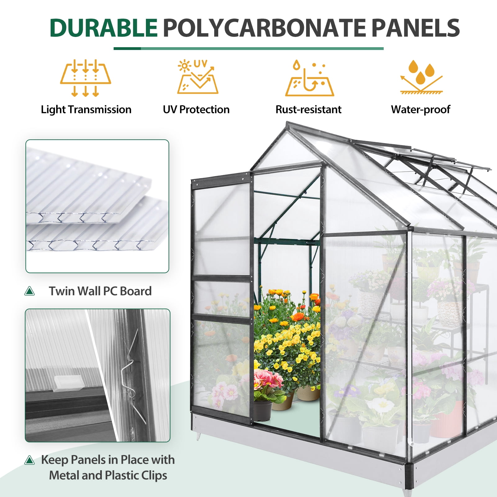 EAGLE PEAK 6 Ft. W x 8 Ft. D x 7 Ft. H Outdoor Walk-in Hobby Greenhouse