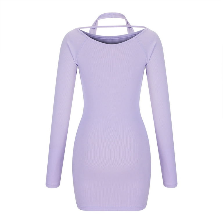 long sleeve tight dress short Dresses for Women Long Sleeve Cold Shoulder Stretch Mini Tight Dress Knit Ribbed Short Clubwear Night Outfit