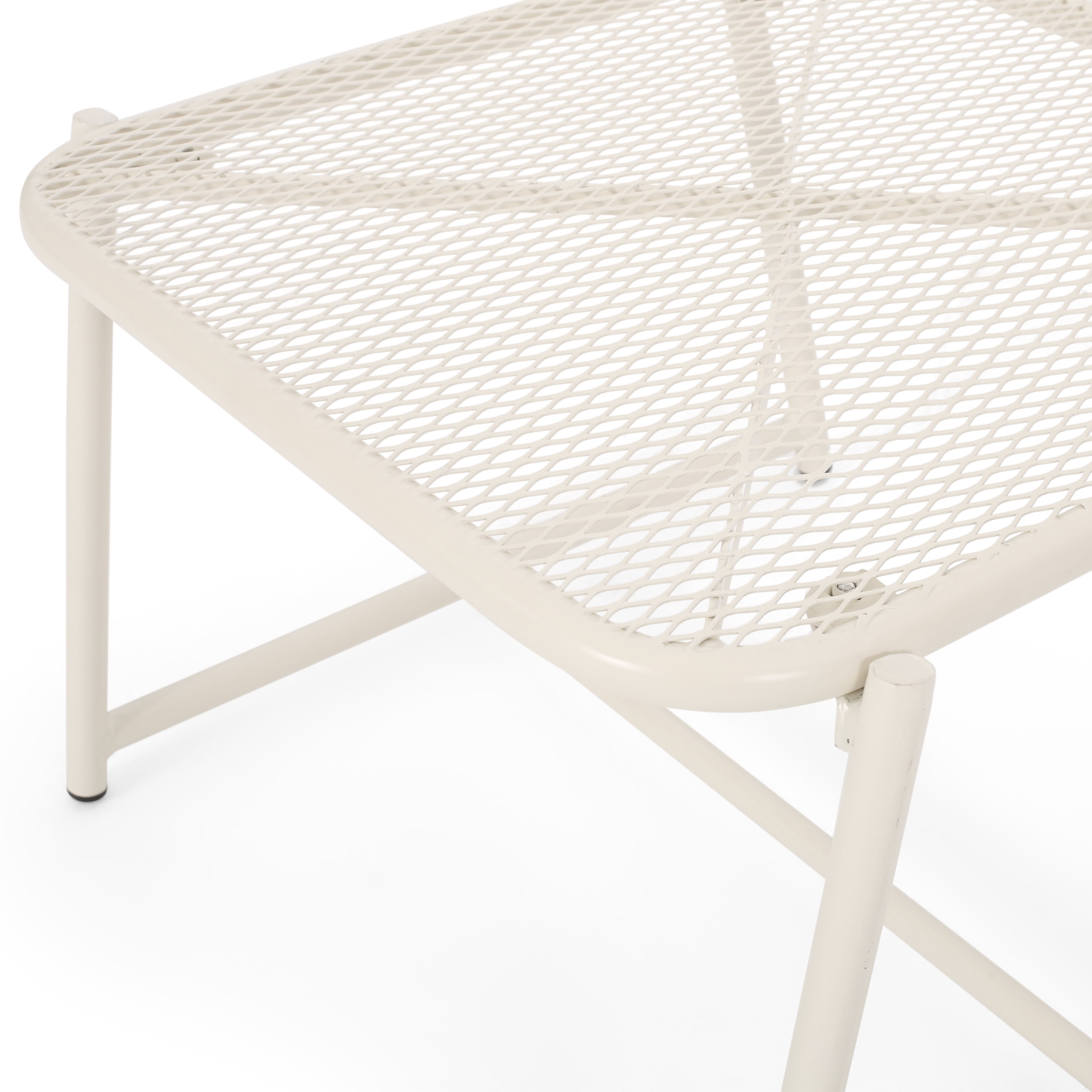 Outdoor Mesh Metal Side Table 13 Inch H, Compact Accent Table for Patio Garden, White