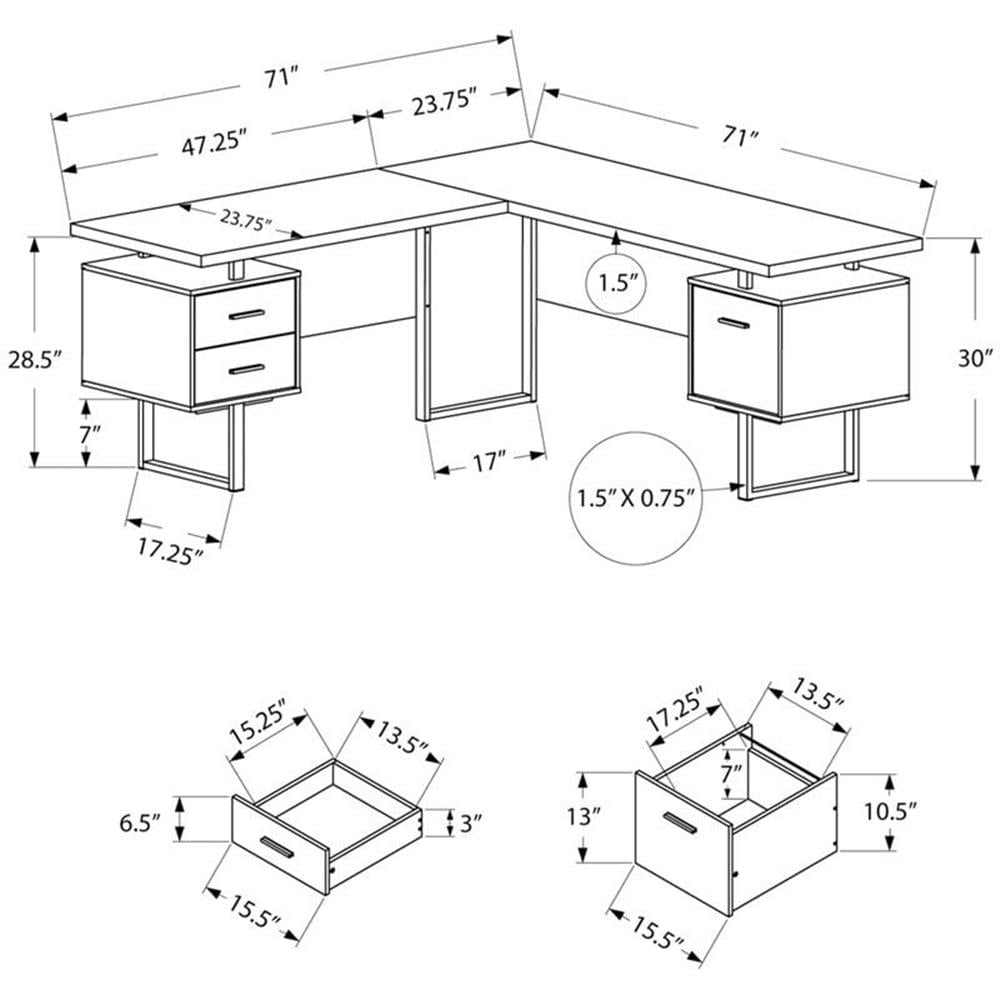 Pemberly Row Contemporary Wood Reversible L Shaped Corner Computer Desk in Black